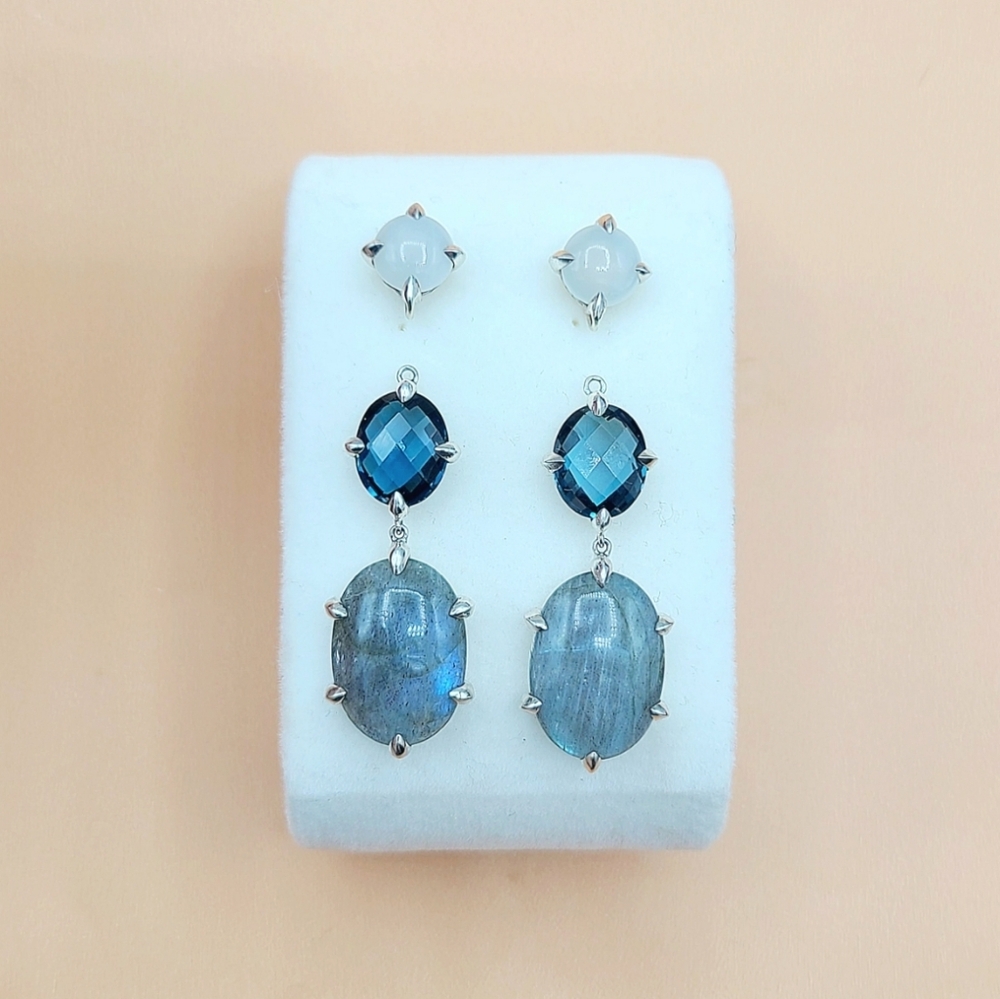 David Yurman Chatelaine Convertible Drop Earrings with Labradorite, Hampton Blue - Picture 3 of 4